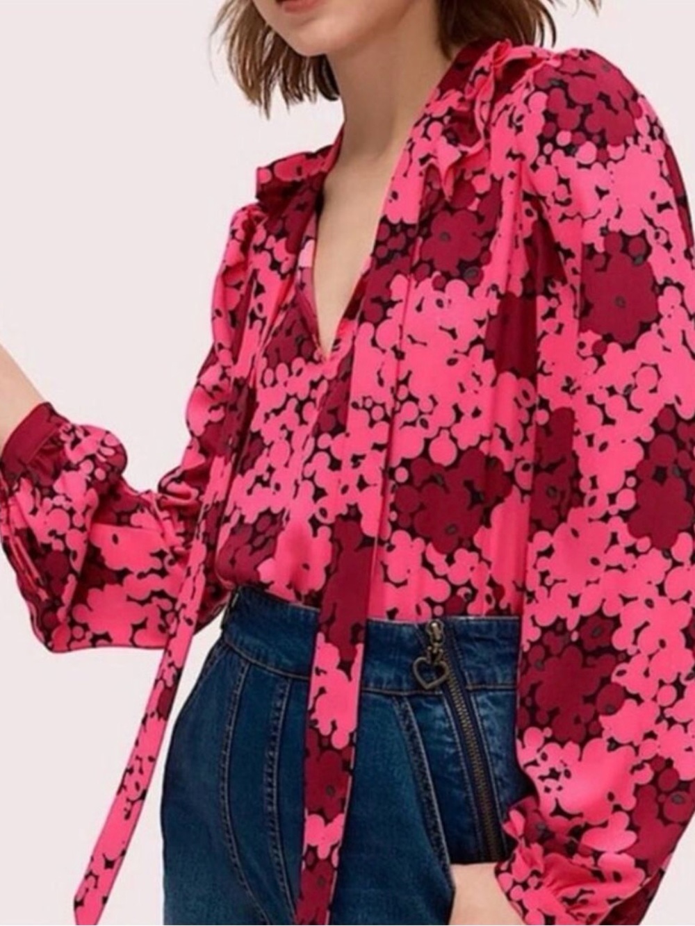 Kate Spade Pink Floral Tie-Neck Blouse size XXS